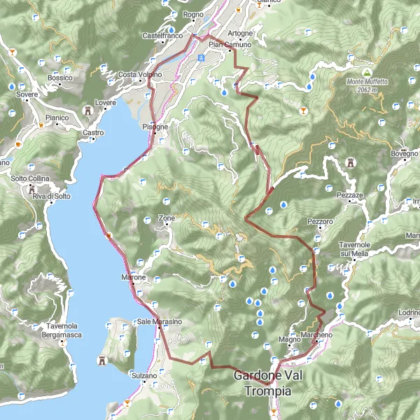 Miniatura della mappa di ispirazione al ciclismo "Gravel Tour Marone - Monte Guglielmo" nella regione di Lombardia, Italy. Generata da Tarmacs.app, pianificatore di rotte ciclistiche
