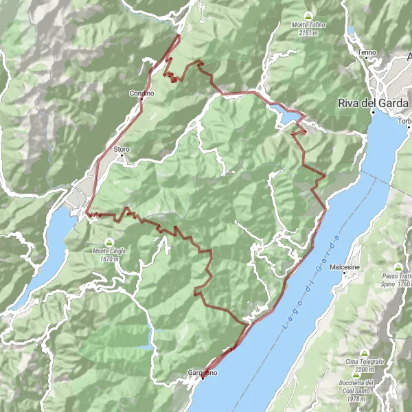 Mapa miniatúra "Gravelová dobrodružstvo okolo jazera Garda" cyklistická inšpirácia v Lombardia, Italy. Vygenerované cyklistickým plánovačom trás Tarmacs.app