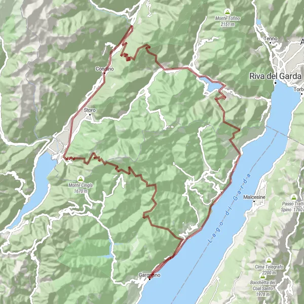 Miniatuurkaart van de fietsinspiratie "Gravelroute van Gargnano naar Villa" in Lombardia, Italy. Gemaakt door de Tarmacs.app fietsrouteplanner