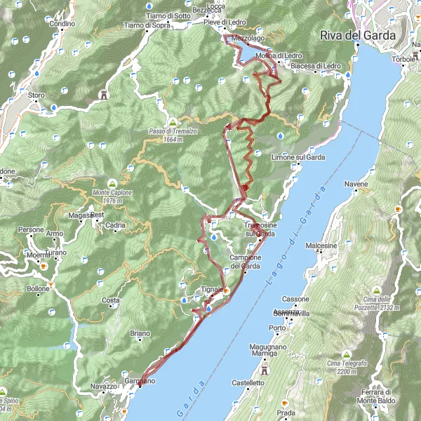 Miniaturní mapa "Trasa Gravel kolem Gargnano" inspirace pro cyklisty v oblasti Lombardia, Italy. Vytvořeno pomocí plánovače tras Tarmacs.app