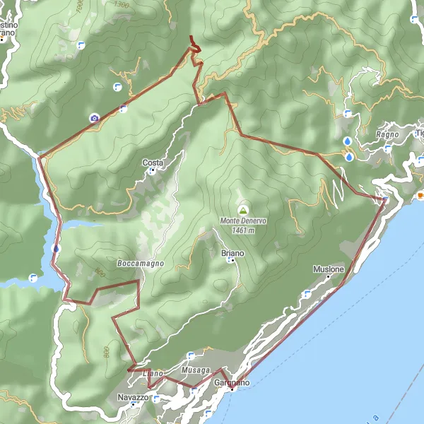 Miniaturní mapa "Krátký gravelový okruh z Gargnano" inspirace pro cyklisty v oblasti Lombardia, Italy. Vytvořeno pomocí plánovače tras Tarmacs.app