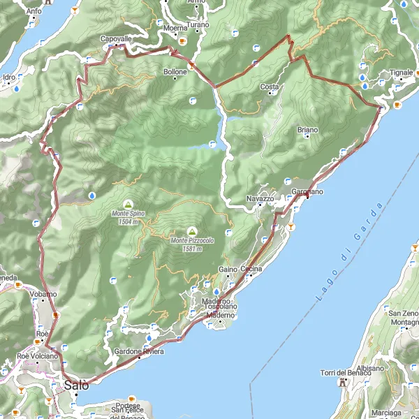 Map miniature of "Gargnano Gravel Adventure" cycling inspiration in Lombardia, Italy. Generated by Tarmacs.app cycling route planner