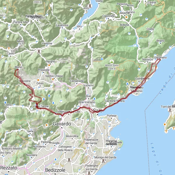 Miniatua del mapa de inspiración ciclista "Ruta de ciclismo de grava desde Gargnano a Monte Covolo" en Lombardia, Italy. Generado por Tarmacs.app planificador de rutas ciclistas