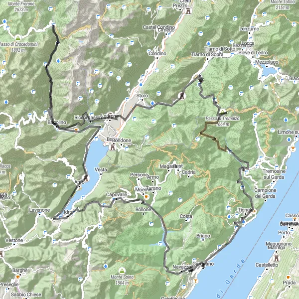 Miniatura della mappa di ispirazione al ciclismo "149 km Road Cycling avventura in Lombardia" nella regione di Lombardia, Italy. Generata da Tarmacs.app, pianificatore di rotte ciclistiche