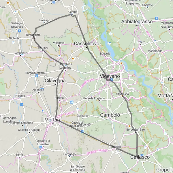 Map miniature of "The Riverside Ride" cycling inspiration in Lombardia, Italy. Generated by Tarmacs.app cycling route planner