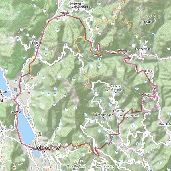 Kartminiatyr av "Garlate - Lecco - Cremeno - Passo Culmine San Pietro - Forcella di Bura - Corna Imagna - Panorama - Olginate - Garlate" sykkelinspirasjon i Lombardia, Italy. Generert av Tarmacs.app sykkelrutoplanlegger