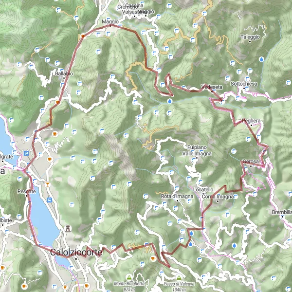 Kartminiatyr av "Grussykkeltur gjennom Lecco og Calolziocorte" sykkelinspirasjon i Lombardia, Italy. Generert av Tarmacs.app sykkelrutoplanlegger
