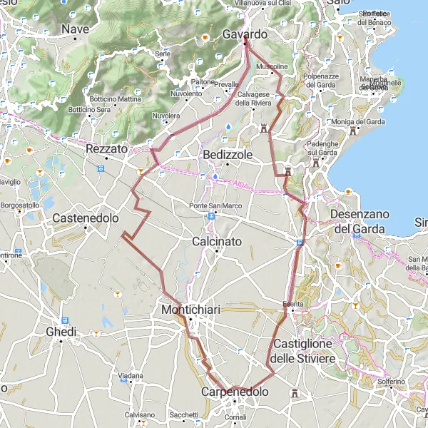 Map miniature of "Gavardo-Sopraponte Gravel Adventure" cycling inspiration in Lombardia, Italy. Generated by Tarmacs.app cycling route planner