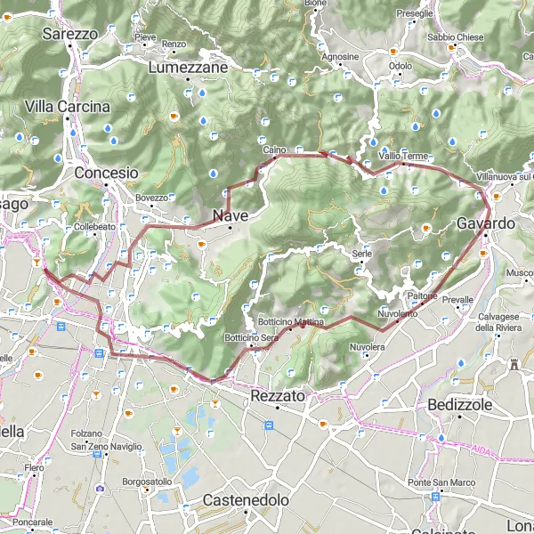 Miniature de la carte de l'inspiration cycliste "Aventure gravel de Gavardo à Sella di Paina" dans la Lombardia, Italy. Générée par le planificateur d'itinéraire cycliste Tarmacs.app