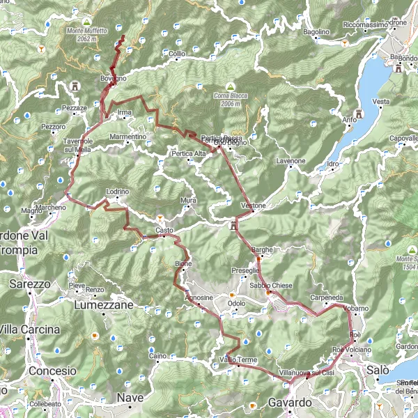 Map miniature of "Gavardo-Sopraponte Gravel Cycling Route" cycling inspiration in Lombardia, Italy. Generated by Tarmacs.app cycling route planner