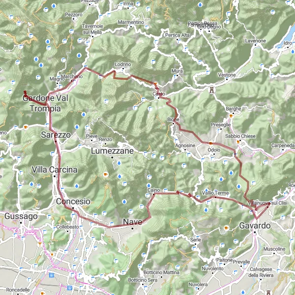 Map miniature of "Gravel Adventure: Gavardo-Sopraponte and Monte Paina" cycling inspiration in Lombardia, Italy. Generated by Tarmacs.app cycling route planner