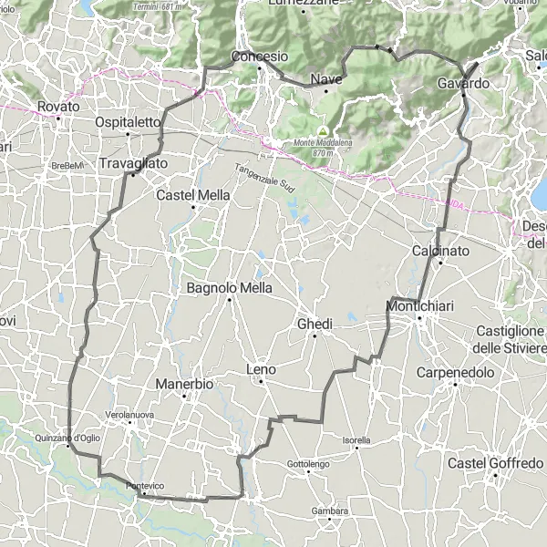 Zemljevid v pomanjšavi "Gavardo-Sopraponte Road Cycling Route" kolesarske inspiracije v Lombardia, Italy. Generirano z načrtovalcem kolesarskih poti Tarmacs.app