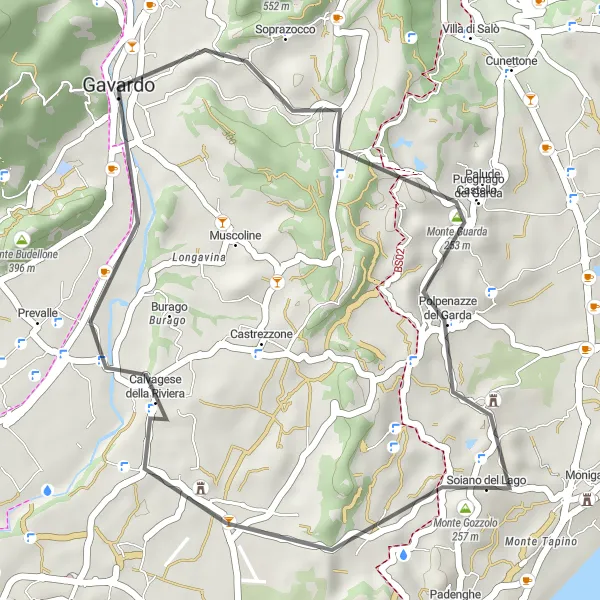 Map miniature of "Gavardo-Sopraponte and Monte Forca Loop" cycling inspiration in Lombardia, Italy. Generated by Tarmacs.app cycling route planner