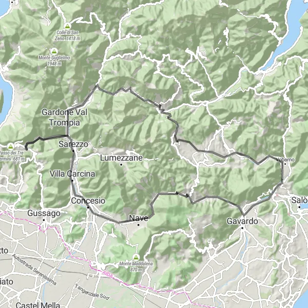 Miniatuurkaart van de fietsinspiratie "Cycling Routes vanuit Gavardo-Sopraponte" in Lombardia, Italy. Gemaakt door de Tarmacs.app fietsrouteplanner