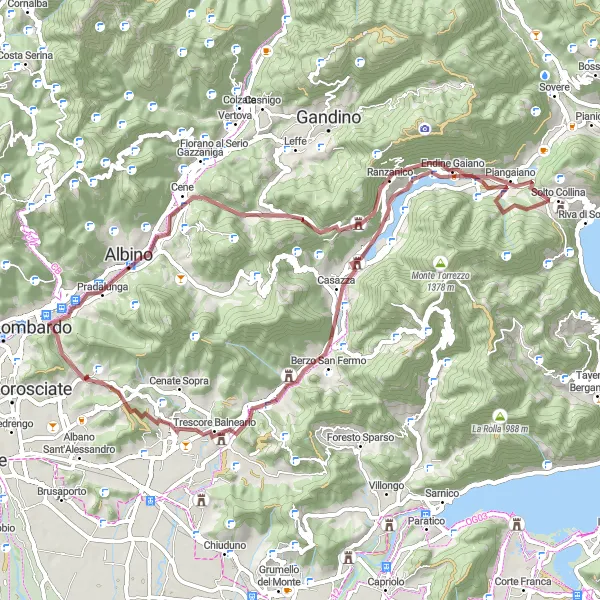 Map miniature of "Panoramic Gravel Cycling Route through Monte Bue and Borgo di Terzo" cycling inspiration in Lombardia, Italy. Generated by Tarmacs.app cycling route planner