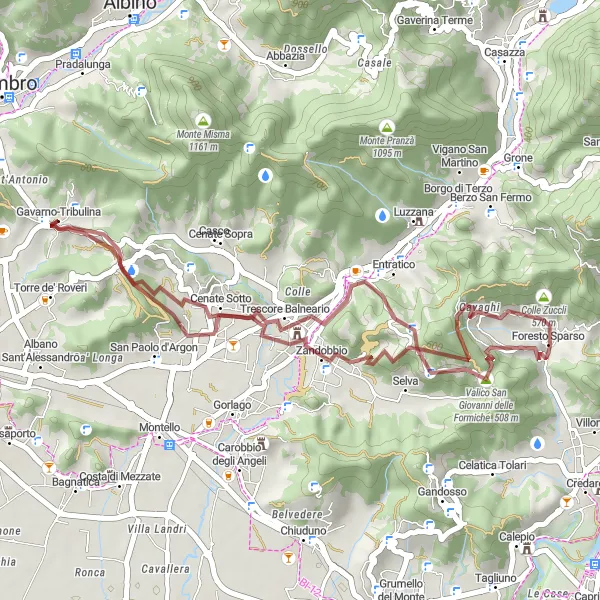 Map miniature of "Idyllic Gravel Cycling Route through Monte Sega and Trescore Balneario" cycling inspiration in Lombardia, Italy. Generated by Tarmacs.app cycling route planner