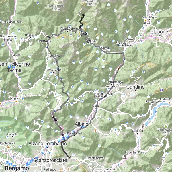 Miniatura della mappa di ispirazione al ciclismo "Tour in bicicletta da Gavarno-Tribulina a Zambla Alta" nella regione di Lombardia, Italy. Generata da Tarmacs.app, pianificatore di rotte ciclistiche