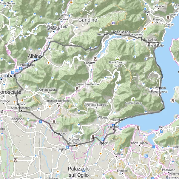 Map miniature of "Albino - Predore Scenic Road Trip" cycling inspiration in Lombardia, Italy. Generated by Tarmacs.app cycling route planner