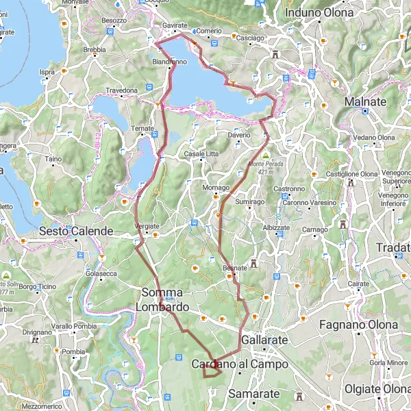 Map miniature of "Gravel Adventure: Azzate and Beyond" cycling inspiration in Lombardia, Italy. Generated by Tarmacs.app cycling route planner