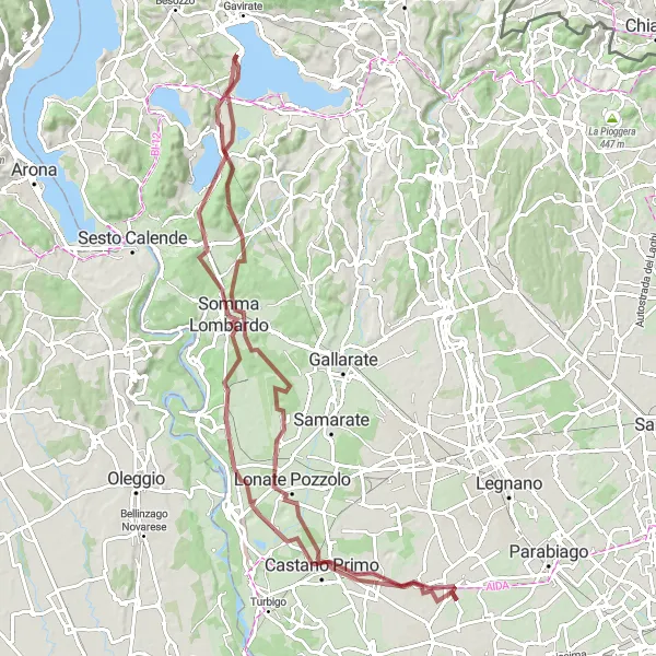 Mapa miniatúra "Gravel výlet cez Monte Ternate a Monte Cucco" cyklistická inšpirácia v Lombardia, Italy. Vygenerované cyklistickým plánovačom trás Tarmacs.app