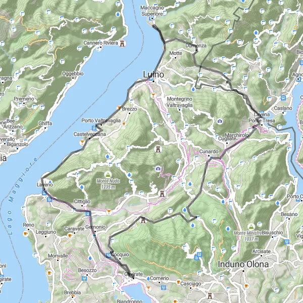 Miniatua del mapa de inspiración ciclista "Ruta de Carretera desde Gavirate a Monte della Rocca" en Lombardia, Italy. Generado por Tarmacs.app planificador de rutas ciclistas