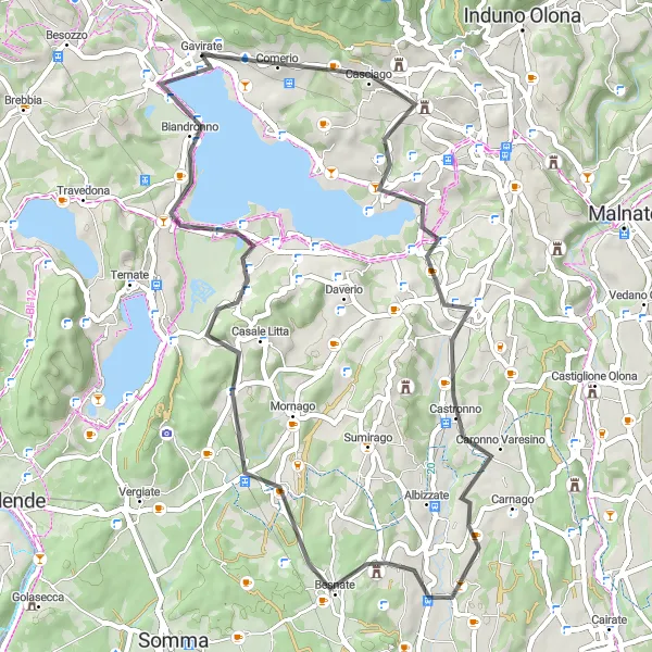 Miniatura mapy "Przejażdżka szosą wokół jeziora" - trasy rowerowej w Lombardia, Italy. Wygenerowane przez planer tras rowerowych Tarmacs.app