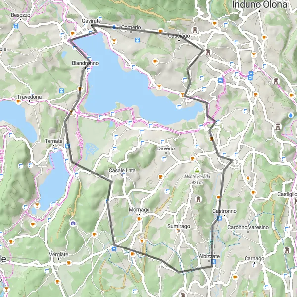 Miniature de la carte de l'inspiration cycliste "Escapade Pittoresque de Gavirate à Bardello" dans la Lombardia, Italy. Générée par le planificateur d'itinéraire cycliste Tarmacs.app
