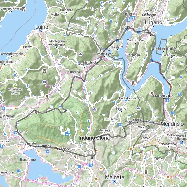 Miniaturní mapa "Okruh kolem Gavirate" inspirace pro cyklisty v oblasti Lombardia, Italy. Vytvořeno pomocí plánovače tras Tarmacs.app