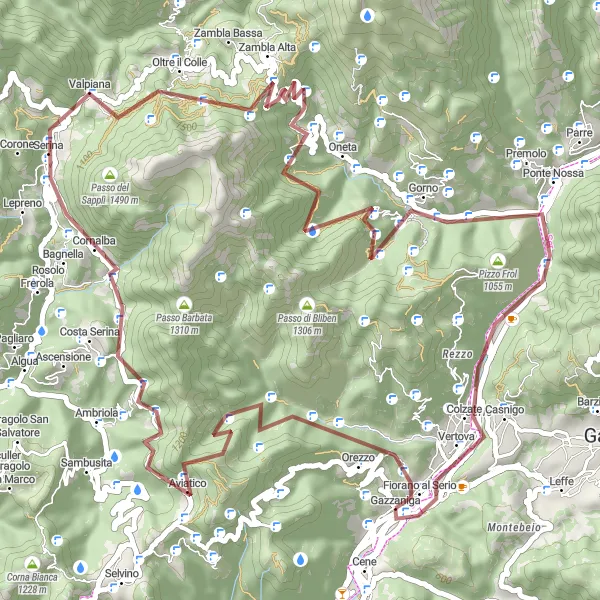 Map miniature of "Gravel Adventure to Cornalba" cycling inspiration in Lombardia, Italy. Generated by Tarmacs.app cycling route planner
