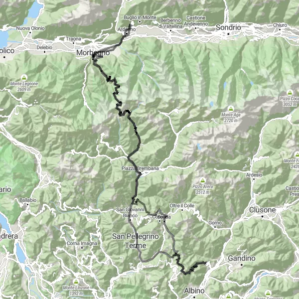 Miniatura mapy "Trasa wokół Gazzaniga z niezapomnianymi krajobrazami" - trasy rowerowej w Lombardia, Italy. Wygenerowane przez planer tras rowerowych Tarmacs.app
