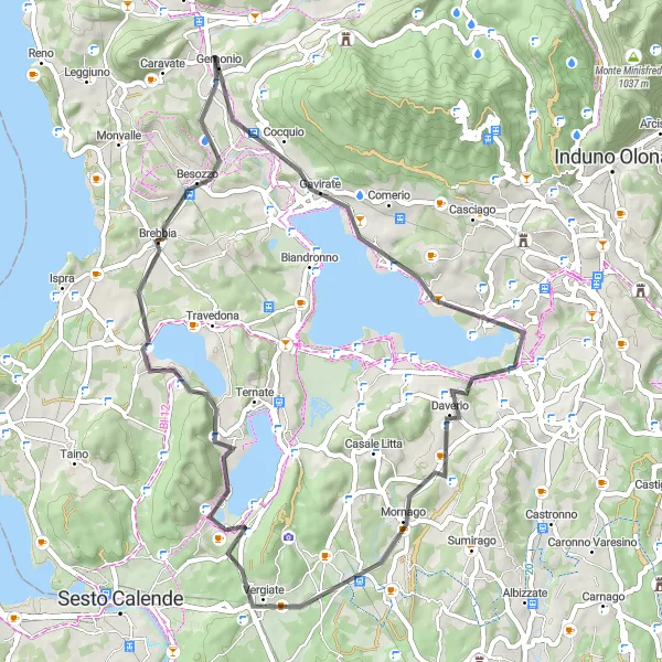 Miniatura della mappa di ispirazione al ciclismo "Gavirate - Monte Scirlago" nella regione di Lombardia, Italy. Generata da Tarmacs.app, pianificatore di rotte ciclistiche