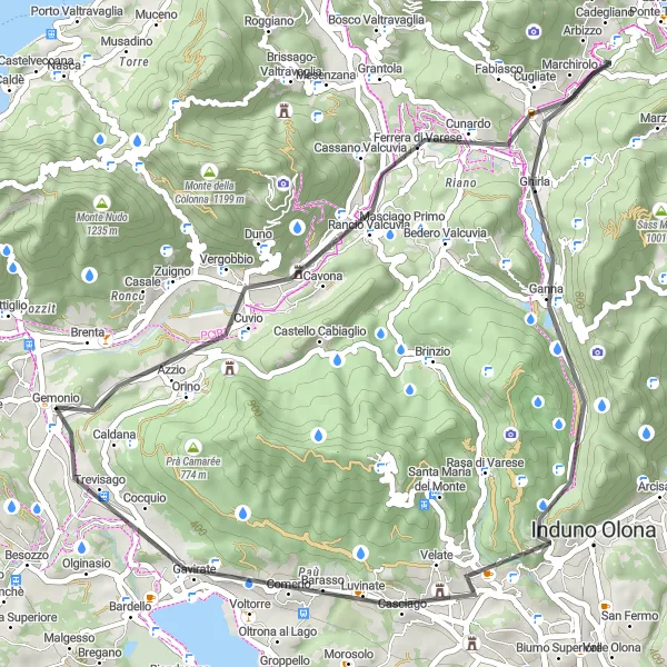 Miniatua del mapa de inspiración ciclista "Ruta de ciclismo de carretera cerca de Gemonio" en Lombardia, Italy. Generado por Tarmacs.app planificador de rutas ciclistas