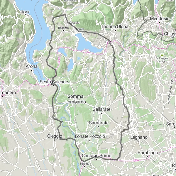 Kartminiatyr av "Groppolo - Castelletto sopra Ticino" sykkelinspirasjon i Lombardia, Italy. Generert av Tarmacs.app sykkelrutoplanlegger