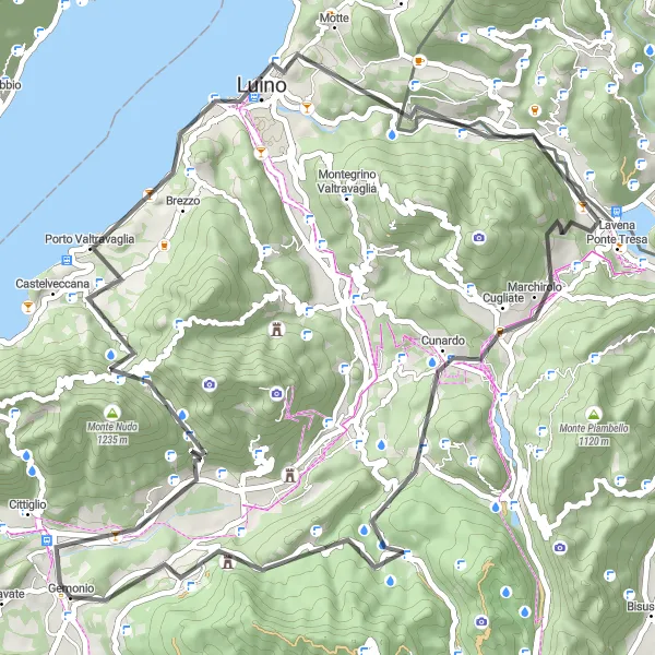 Miniature de la carte de l'inspiration cycliste "Boucle des Lacs de Gemonio" dans la Lombardia, Italy. Générée par le planificateur d'itinéraire cycliste Tarmacs.app