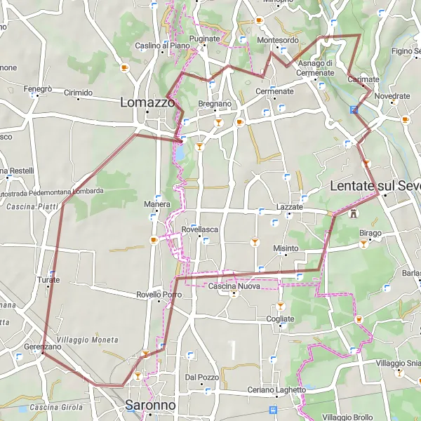 Kartminiatyr av "Grusväg till Rovellasca" cykelinspiration i Lombardia, Italy. Genererad av Tarmacs.app cykelruttplanerare