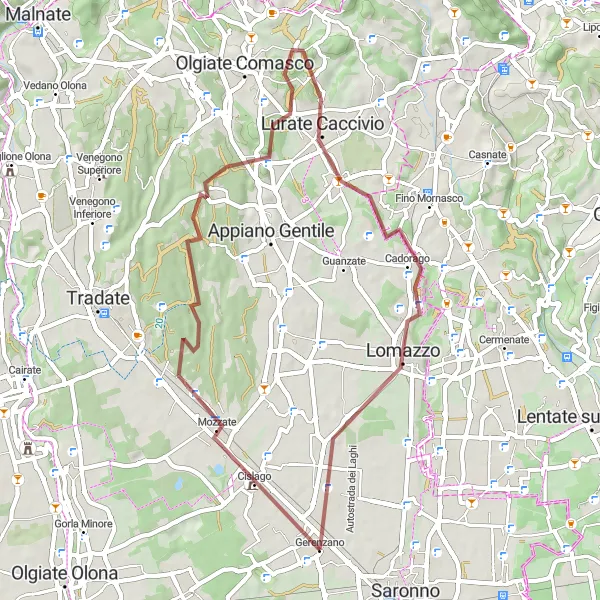 Kartminiatyr av "Turate til Bulgarograsso Gravel Cycling Route" sykkelinspirasjon i Lombardia, Italy. Generert av Tarmacs.app sykkelrutoplanlegger