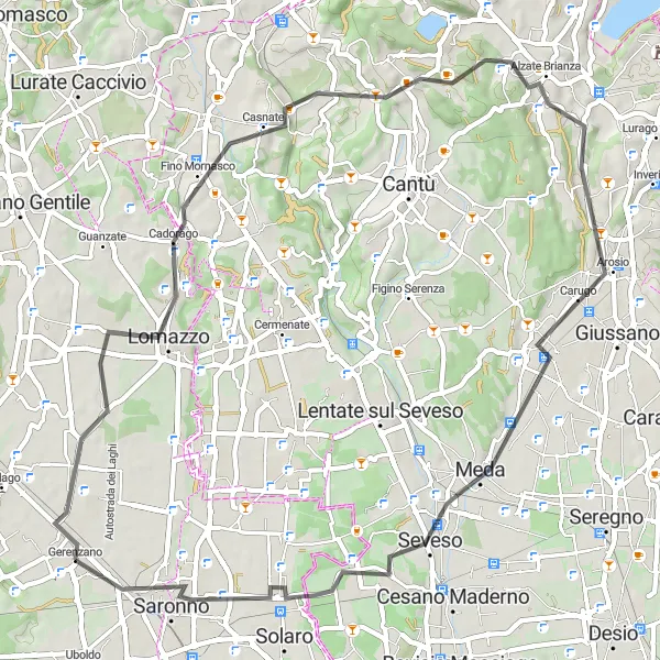 Map miniature of "Gerenzano Road Loop" cycling inspiration in Lombardia, Italy. Generated by Tarmacs.app cycling route planner