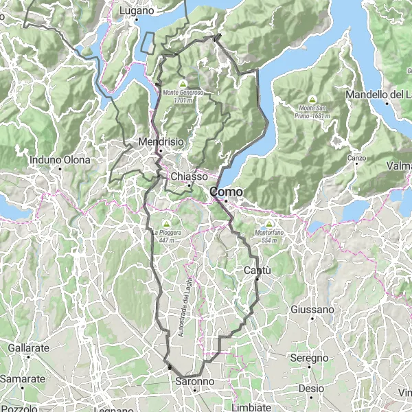 Mapa miniatúra "Výzva pre cykloturistov v Lombardii" cyklistická inšpirácia v Lombardia, Italy. Vygenerované cyklistickým plánovačom trás Tarmacs.app