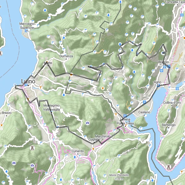 Zemljevid v pomanjšavi "Kolesarjenje skozi slikovito podeželje Luina" kolesarske inspiracije v Lombardia, Italy. Generirano z načrtovalcem kolesarskih poti Tarmacs.app