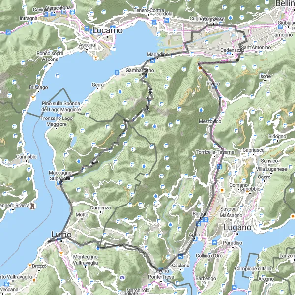 Map miniature of "Germignaga to Lavena Ponte Tresa Road Cycling Route" cycling inspiration in Lombardia, Italy. Generated by Tarmacs.app cycling route planner