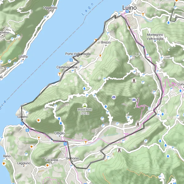 Mapa miniatúra "Priesmyk cez Valcuvia a Belvedere" cyklistická inšpirácia v Lombardia, Italy. Vygenerované cyklistickým plánovačom trás Tarmacs.app