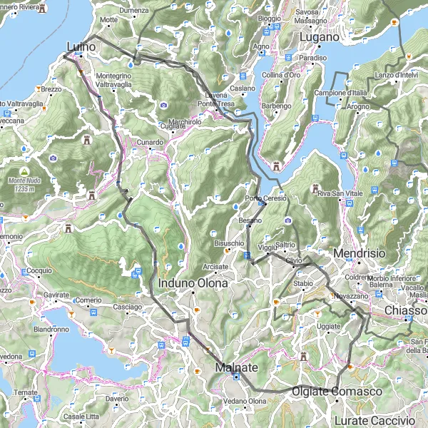 Miniatua del mapa de inspiración ciclista "Ruta de ciclismo de carretera por Germignaga" en Lombardia, Italy. Generado por Tarmacs.app planificador de rutas ciclistas
