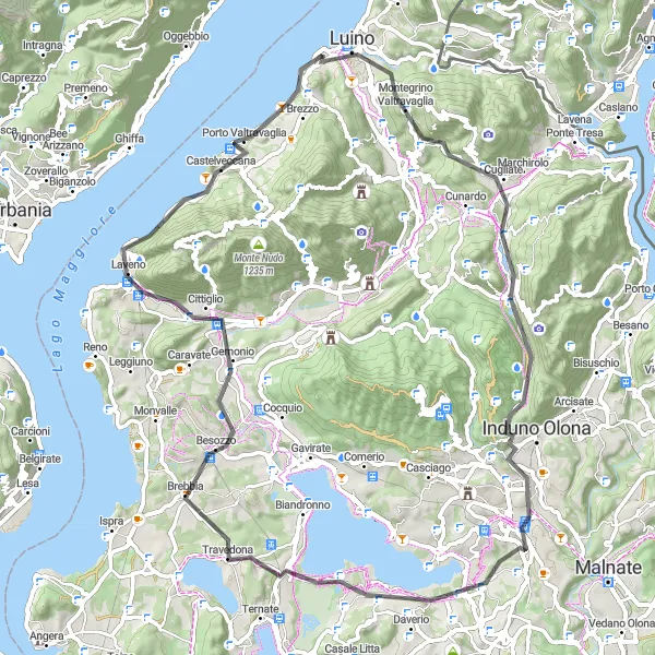 Miniatua del mapa de inspiración ciclista "Recorrido en bicicleta de carretera hacia Varese" en Lombardia, Italy. Generado por Tarmacs.app planificador de rutas ciclistas