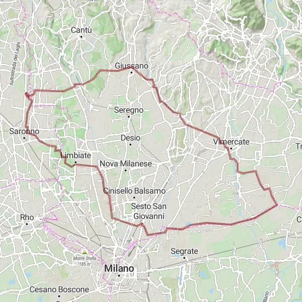 Mapa miniatúra "Gravel cycling okolo Gorgonzoly a Arcore" cyklistická inšpirácia v Lombardia, Italy. Vygenerované cyklistickým plánovačom trás Tarmacs.app