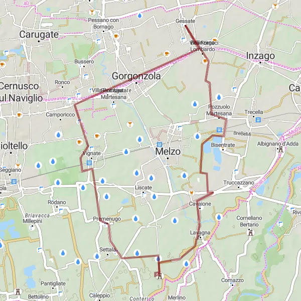 Kartminiatyr av "Grusvei sykling rundt Gessate" sykkelinspirasjon i Lombardia, Italy. Generert av Tarmacs.app sykkelrutoplanlegger