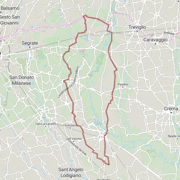 Mapa miniatúra "Cyklistická trasa do historického mesta Lodi" cyklistická inšpirácia v Lombardia, Italy. Vygenerované cyklistickým plánovačom trás Tarmacs.app