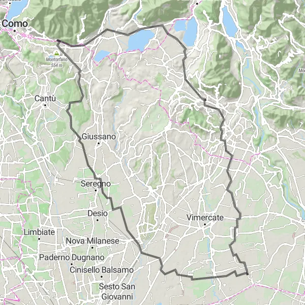 Miniatuurkaart van de fietsinspiratie "Monza en Montorfano Fietsroute" in Lombardia, Italy. Gemaakt door de Tarmacs.app fietsrouteplanner