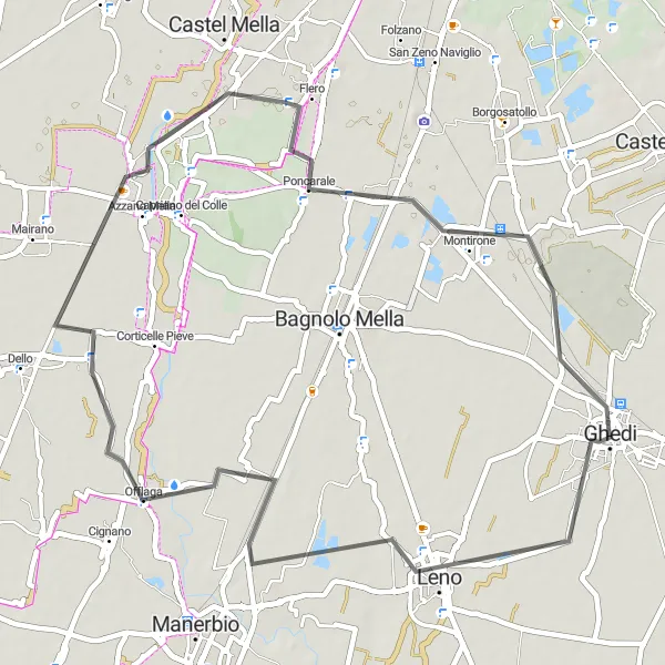 Mapa miniatúra "Jazda okolo Boldeniga" cyklistická inšpirácia v Lombardia, Italy. Vygenerované cyklistickým plánovačom trás Tarmacs.app