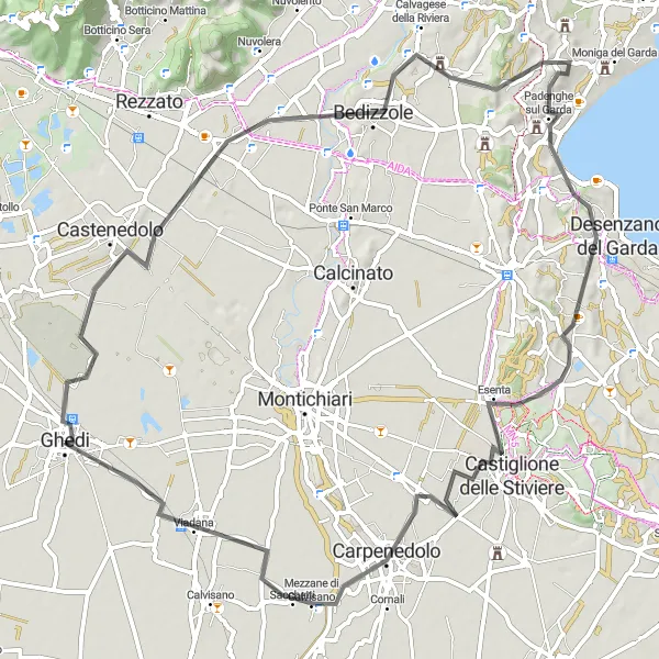 Map miniature of "Ghedi to Desenzano del Garda Loop" cycling inspiration in Lombardia, Italy. Generated by Tarmacs.app cycling route planner