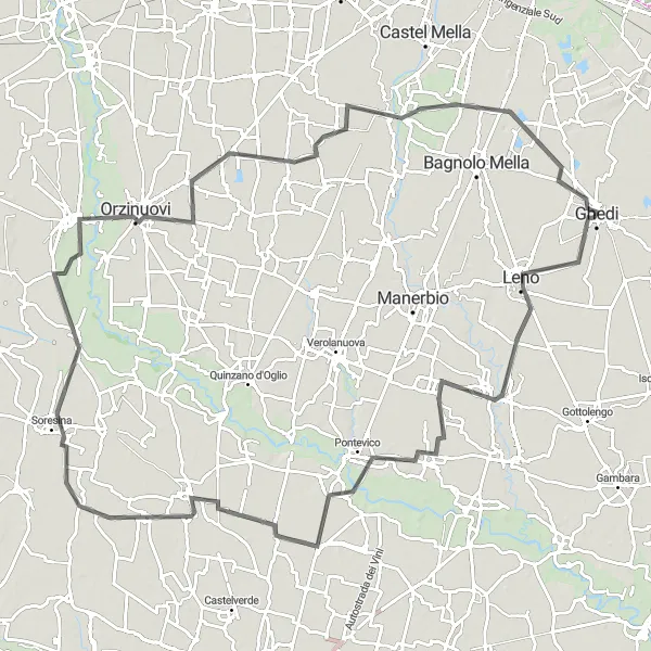 Karttaminiaatyyri "Haastava maaseutureitti" pyöräilyinspiraatiosta alueella Lombardia, Italy. Luotu Tarmacs.app pyöräilyreittisuunnittelijalla